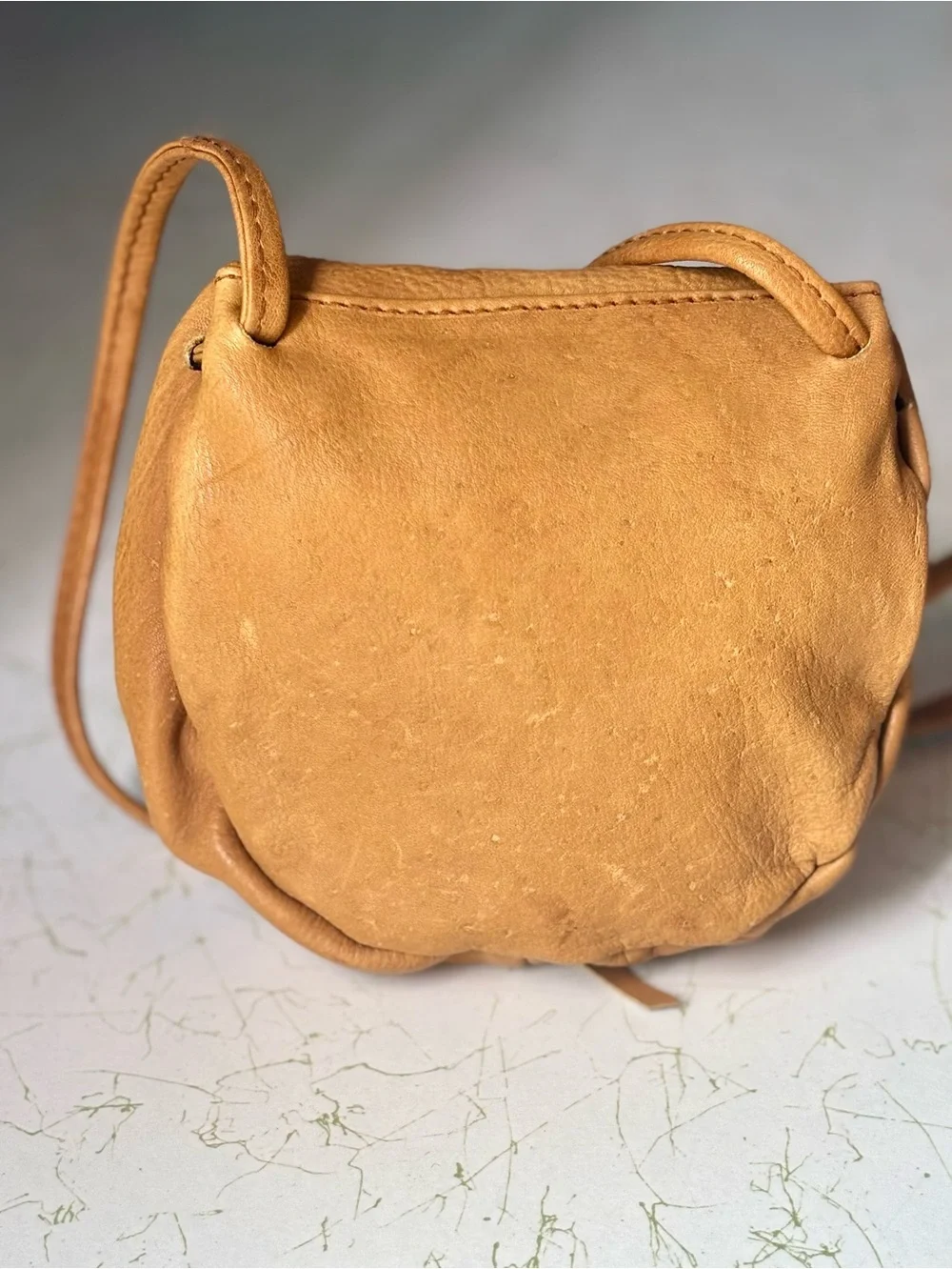 Vintage Tan Leather Crosslace Boho Crossbody Bag | Small | Made in India